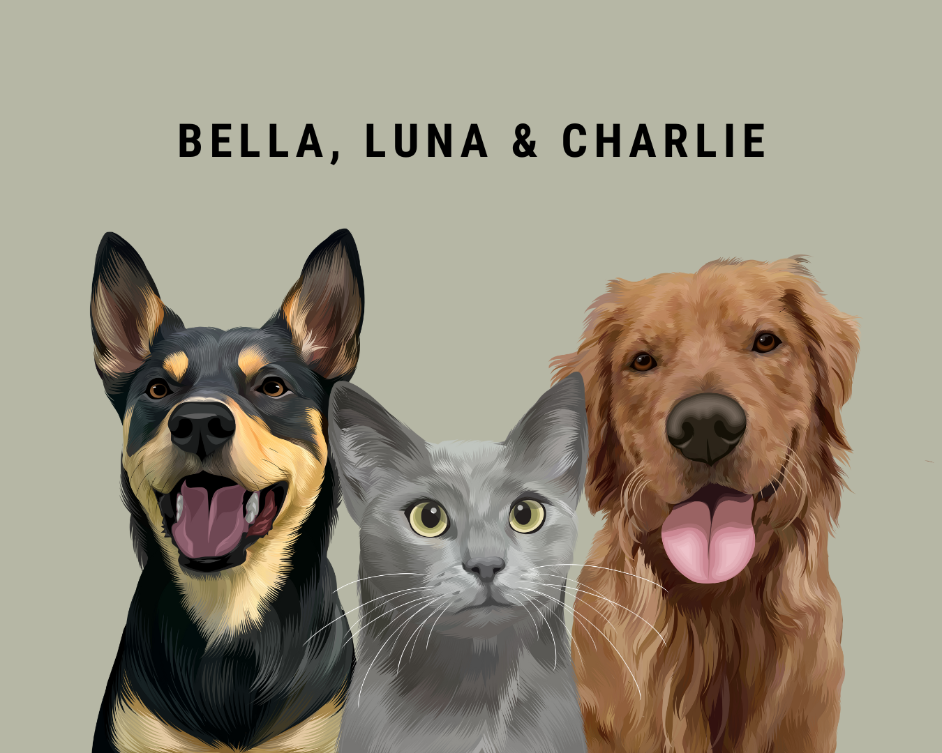 Custom Three Pet Portrait - Digital File