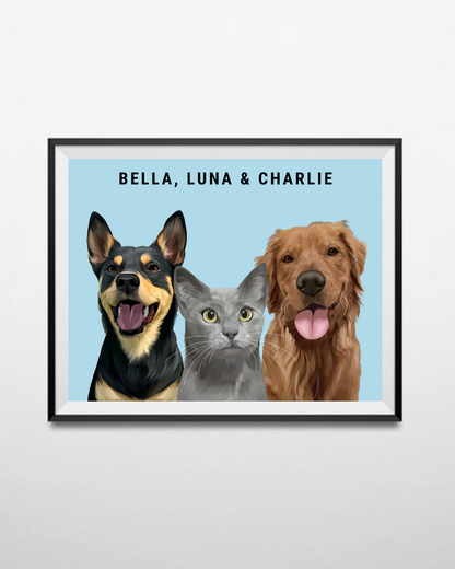 Custom Three Pet Portrait - Digital File